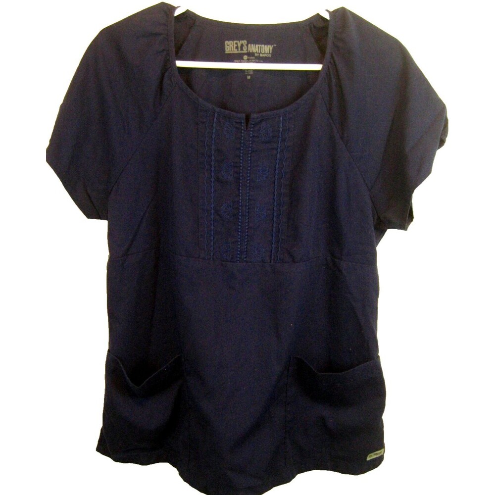 Womens Grey's Anatomy Navy Blue SS Medical Scrub Top sz Med